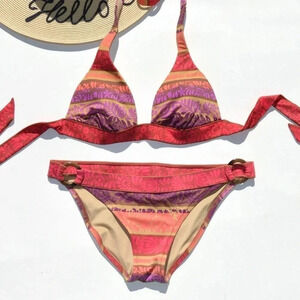 VS boho purple/tan stripped push up bikini Y2K